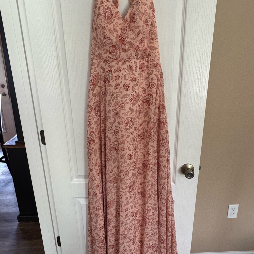 Floral Halter Maxi Dress - Pink and Red